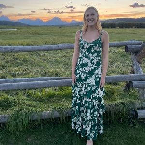 Ruffle Tiered Maxi Dress in Green Pattern (A&F)